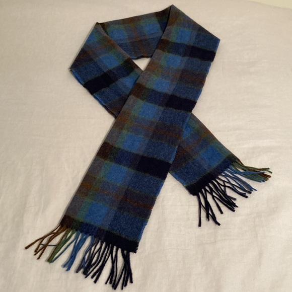 John Hanly lambwool plaid blues scarf Ireland - Picture 4 of 12